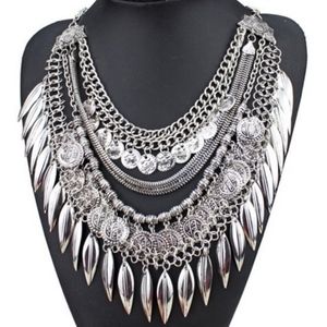 Silver Coin Tribal Statement Necklace